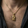 Load image into Gallery viewer, Gold plated Fortuna goddess pendant worn on neck, Roman fortune necklace gift, premium lifestyle crop