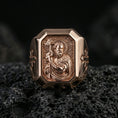 Load image into Gallery viewer, Rose gold plated St John the Baptist ring on volcanic stone, Christian saint relief signet, vintage inspired style
