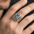 Load image into Gallery viewer, Polished silver St Rita of Cascia signet ring worn on finger, Catholic saint cameo, devotional jewelry
