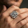 Load image into Gallery viewer, Polished silver St Dominic signet ring worn on finger, Catholic faith ring, detailed saint engraving