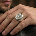 Load image into Gallery viewer, Polished silver Saint Joseph ring on hand, classic religious signet ring for daily wear