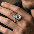 Load image into Gallery viewer, Polished silver Virgin Mary signet ring worn on finger, Madonna portrait relief, meaningful faith jewelry
