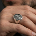 Load image into Gallery viewer, Oxidized Saint Jude ring worn on finger, patron of hope signet ring for daily faith