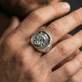 Load image into Gallery viewer, Polished silver Lord Ganesha ring worn on finger, Indian style engraving, spiritual statement signet