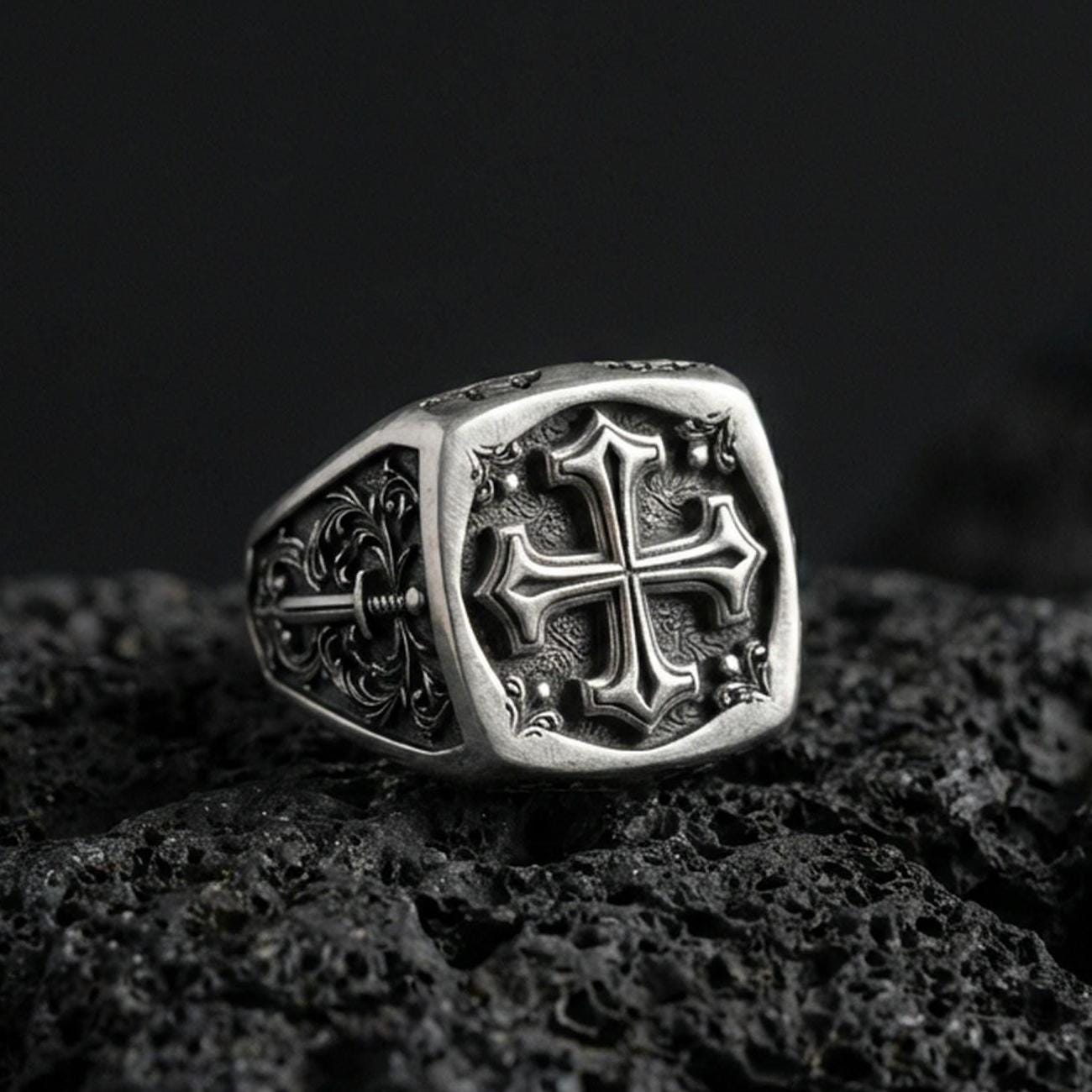 Gothic Cross Ring | Handcrafted Sterling Silver Religious Jewelry