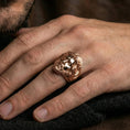 Load image into Gallery viewer, Rose gold plated Jesus crown of thorns ring worn on finger, sculpted Christ face, unique Christian gift ring