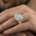 Load image into Gallery viewer, Polished silver Hanuman signet ring worn on finger, octagonal engraved signet ring with clean edges and smooth band