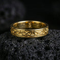 Load image into Gallery viewer, Gold plated Celtic knot ring worn by man as a meaningful wedding or promise band