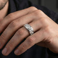 Load image into Gallery viewer, White gold Slavic dragon knot ring worn on hand emphasizing crisp engraving and everyday gothic minimalist styling