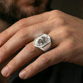 Load image into Gallery viewer, Polished silver wolf head ring on hand, statement look with clean modern profile