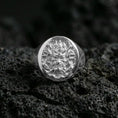 Load image into Gallery viewer, Polished sterling silver samurai warrior signet ring on black volcanic stone, finely engraved samurai face, traditional Japanese armor details