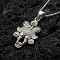 Load image into Gallery viewer, Polished sterling silver Assyrian lamassu pendant on black volcanic stone, ancient civilization talisman necklace, braided chain