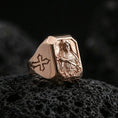 Load image into Gallery viewer, Rose gold plated St Rita of Cascia signet ring on volcanic stone, Catholic saint cameo, religious statement ring