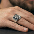 Load image into Gallery viewer, Polished silver Jesus Christ signet ring worn on finger, Christian faith ring, detailed Jesus engraving