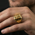 Load image into Gallery viewer, Gold plated St Anthony ring worn on finger, Christian signet jewelry, meaningful religious gift for him