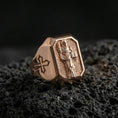Load image into Gallery viewer, Rose gold plated St Dominic ring on volcanic stone, religious men’s signet style, St Dominic engraved jewelry