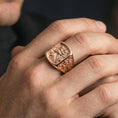 Load image into Gallery viewer, Rose gold plated Saint Christopher signet ring worn on finger, patron saint of travelers, religious gift for journeys