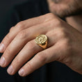 Load image into Gallery viewer, Gold plated Pope John Paul II ring worn on finger, Catholic religious signet ring, meaningful faith jewelry