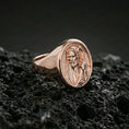 Load image into Gallery viewer, Rose gold plated Jesus Shepherd ring on volcanic stone, shepherd staff design, elegant Christian signet ring