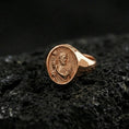 Load image into Gallery viewer, Rose gold plated Saint John the Baptist signet ring on volcanic stone, devotional saint signet design, faith accessory