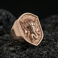Load image into Gallery viewer, Rose gold plated Lord Ganesha signet ring on volcanic stone, sacred Ganesh motif, symbolic spiritual accessory
