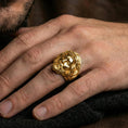 Load image into Gallery viewer, Gold plated Jesus head ring worn on finger, crown of thorns relief, faith symbol statement accessory
