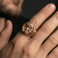 Load image into Gallery viewer, Rose gold plated Jesus Christ ring worn on finger, detailed portrait relief signet with warm luxury tone
