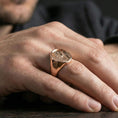 Load image into Gallery viewer, Rose gold plated Pope portrait ring worn on finger, papal profile relief signet with rounded border bezel