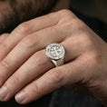 Load image into Gallery viewer, Polished silver Knights Templar ring worn on finger, templar cross seal with Latin Sigillum Militum text