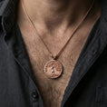 Load image into Gallery viewer, Rose gold plated Yggdrasil pendant necklace worn on neck, detailed tree of life design in circular frame