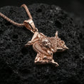 Load image into Gallery viewer, Rose gold plated trinacria triskelion pendant on dark volcanic stone, sicilian medusa amulet necklace premium finish