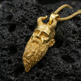 Load image into Gallery viewer, Gold plated Mimir head pendant on volcanic rock, Norse wisdom guardian necklace with braided chain and realistic texture