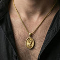 Load image into Gallery viewer, Gold plated phoenix bird pendant necklace worn on neck, premium styling, rebirth symbol as focal point