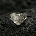 Load image into Gallery viewer, 925 sterling silver eagle ring on volcanic stone, polished silver finish with crisp wing details and a clean V-shaped band profile