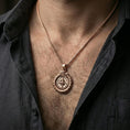Load image into Gallery viewer, Rose gold plated dragon talisman necklace on the neck, close-up showing the pendant depth and refined edge lines