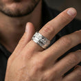 Load image into Gallery viewer, Polished silver Last Supper religious band ring on finger, crisp engraved apostle scene relief, refined everyday wear close-up.