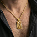 Load image into Gallery viewer, Gold plated sea life pendant with sculpted fish tank composition and flowing underwater details worn on the neck in a premium lifestyle composition with elegant marine-inspired jewelry styling