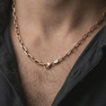 Load image into Gallery viewer, Rose gold plated cable link chain necklace worn on the neck, presented in a close-up lifestyle shot with a refined masculine aesthetic.