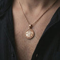 Load image into Gallery viewer, Rose gold plated Pope Innocent coin pendant necklace worn on the neck, presented in an elegant model photograph with a timeless Vatican and antiquity-inspired aesthetic.