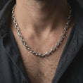 Load image into Gallery viewer, Polished sterling silver mariner chain worn close to the neck, showing its smooth oval links and clean silver finish.