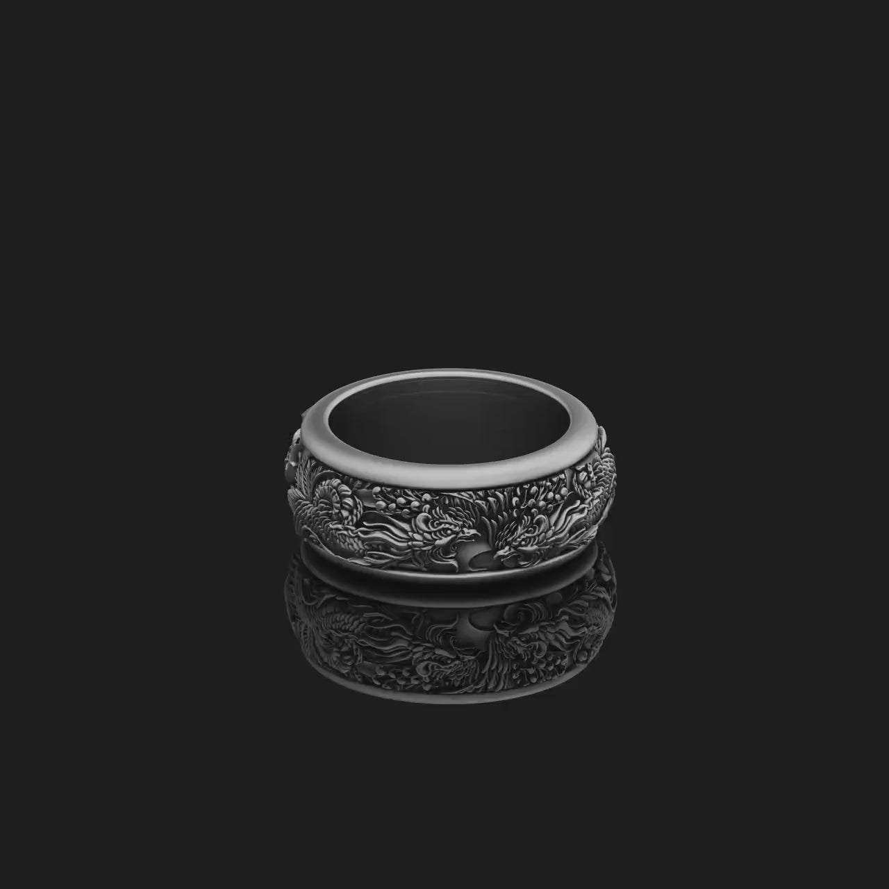 Phoenix Engraved Rotating Wedding Band Ring - Customizable Polished, Gold, Rose Gold, Matte Finishes, Engraving, Personalized Gift