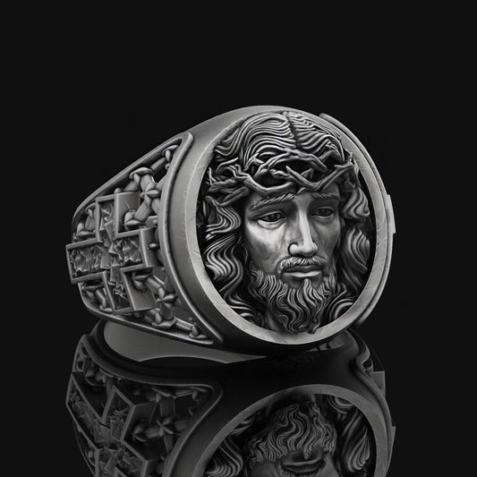 Silver Christian Ring, Oxidized Finish