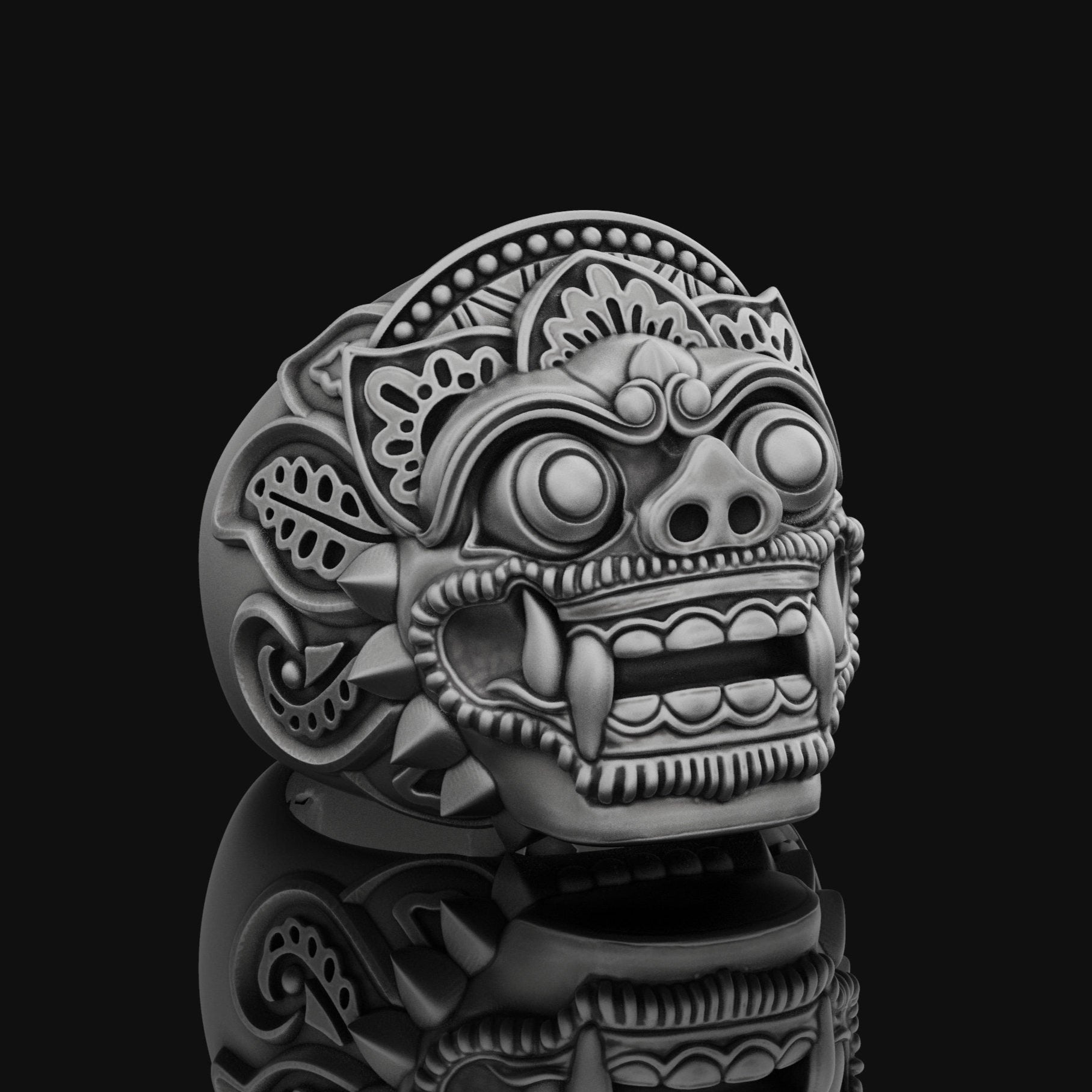 Barong God Of Good Mens Ring in Silver Oxidized Finish