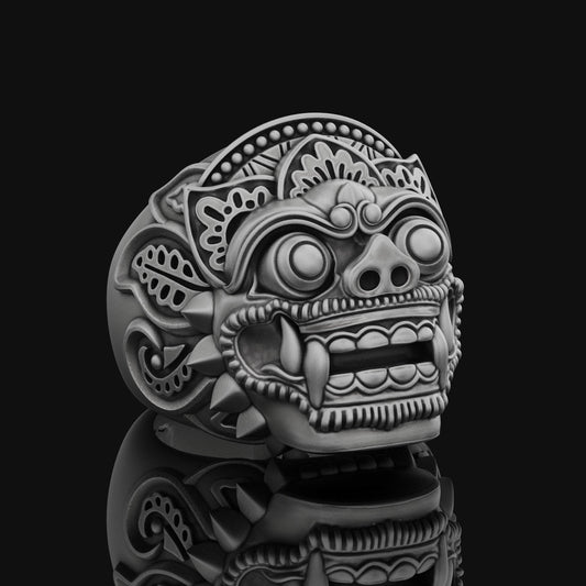 Barong God Of Good Mens Ring in Silver Oxidized Finish