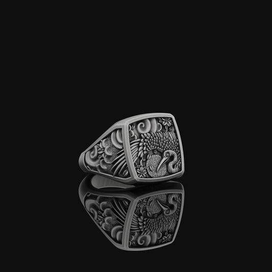 Silver Egret Wedding Oxidized Finish