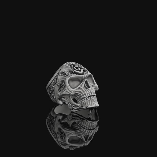 Skull Ring, Freemason, Oxidized Finish