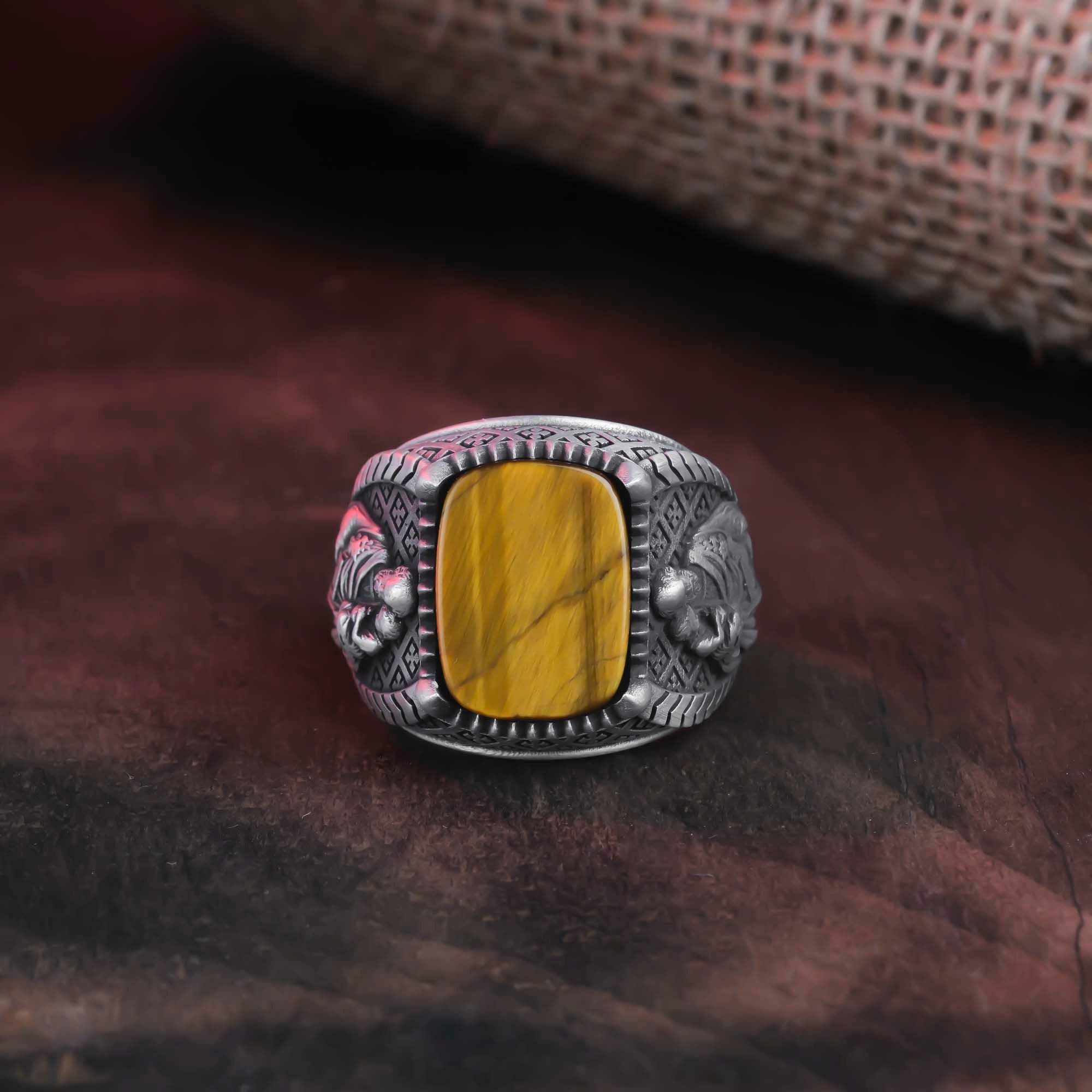 St Joseph Ring, Patron Saint Ring, Cushion Gemstone Ring, Onyx Stone Jewelry, Lapis Lazuli Ring, Tiger's Eye Accessory, Red Garnet Adornment