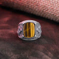 Load image into Gallery viewer, Mary Jesus Ring, Faithful Jewel, Church Gift, Onyx Embrace, Lapis Lazuli Band, Tiger Eye Decor, Garnet Inlay, Christian Token