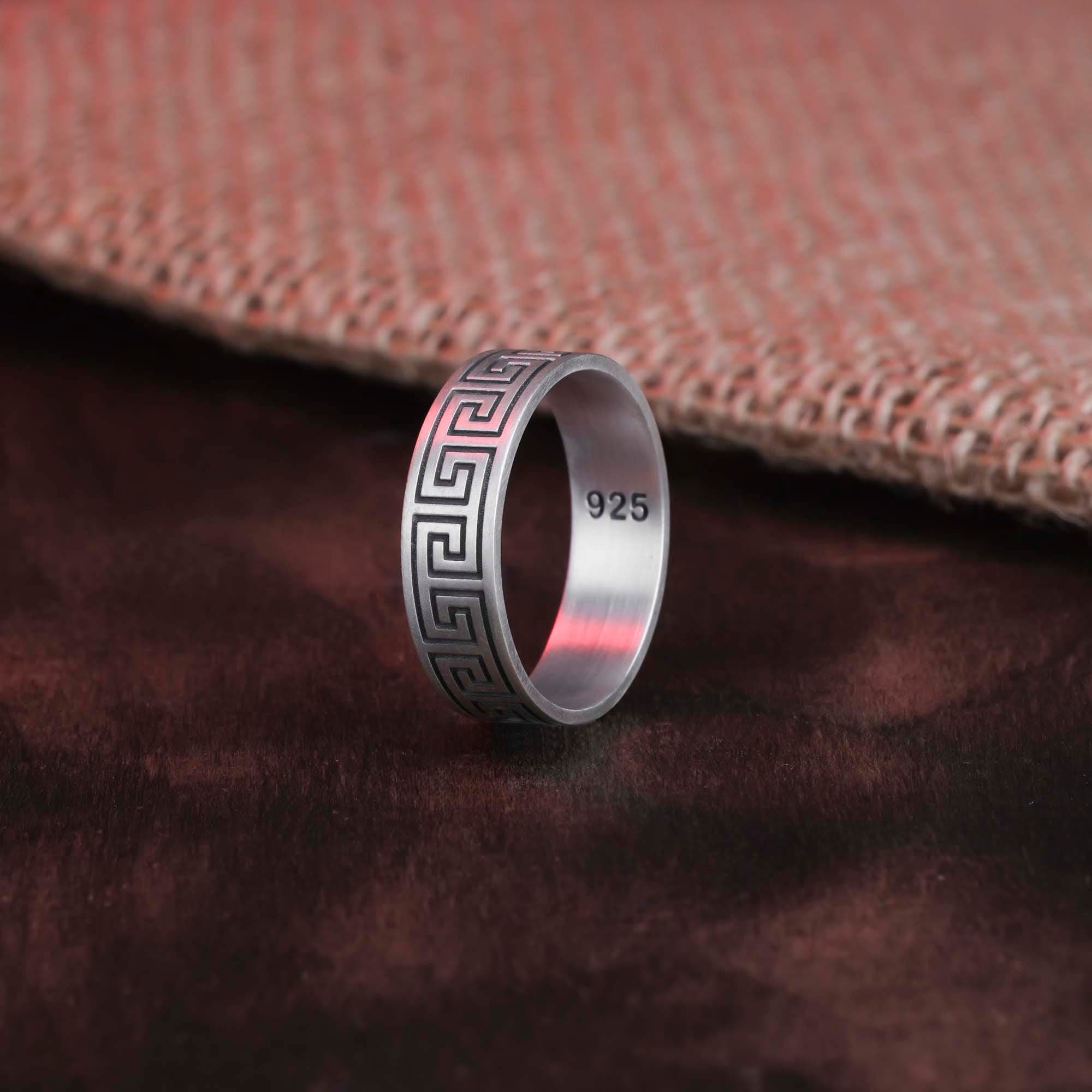 Greek Key Pattern Band - Engravable Oxidized Finish