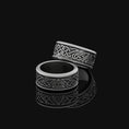 Load image into Gallery viewer, Rotating Celtic Knot Ring, Spinning Wedding Band, Viking Inspired, Personalized Customizable Design Oxidized Finish